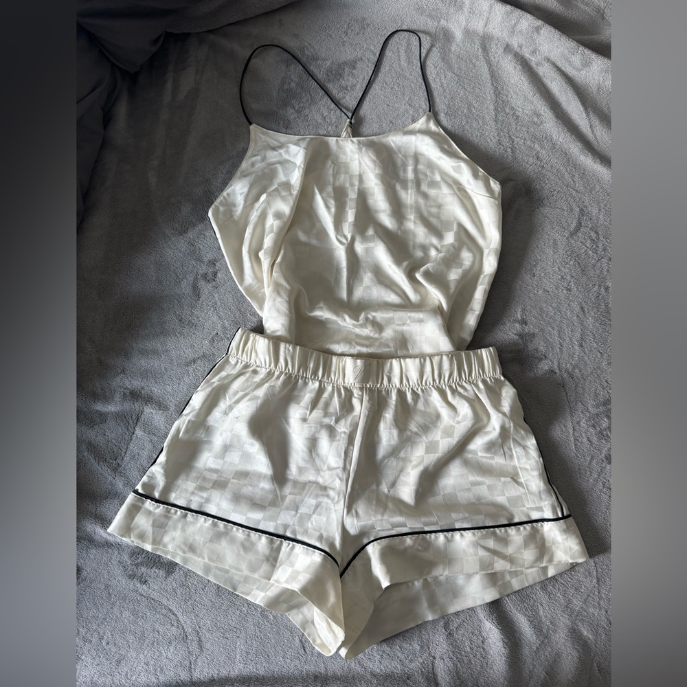 Victoria's Secret Cream Checkered Pajama Set